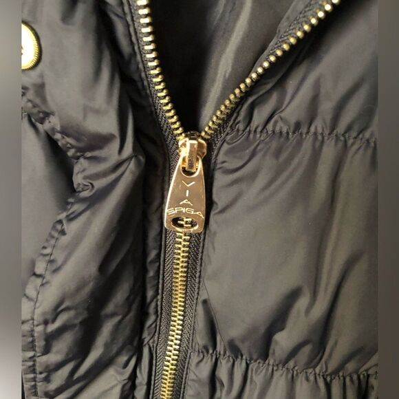 Via Spiga black down puffer jacket coat hoodie sz L full zip up tiny liner stain - Picture 7 of 11